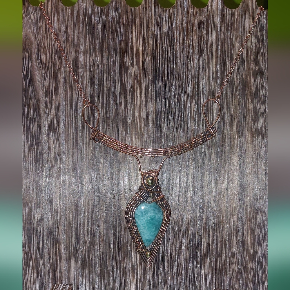 Copper Wire Wrapped Larimar Necklace
